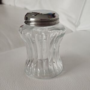 Vintage Clear Ribbed Glass Shaker with Stainless Steel Lid